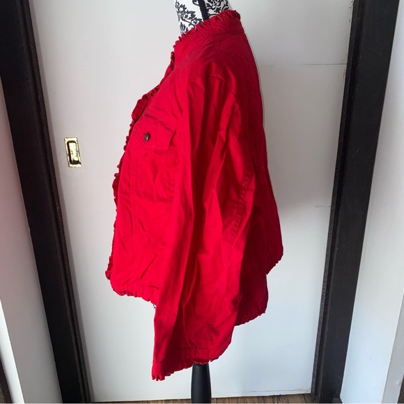 Sandro Studio Size 2X Red Jacket with Ruffled Edges and Breast Pockets - Picture 8 of 13